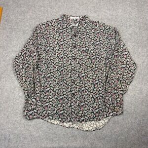 Wilke Rodriguez Mens XL Rayon Button Down Shirt Long Sleeve Feather Print Black